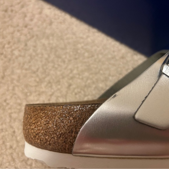 Birkenstock Gizeh Thong Sandals Leather Silver Metallic Size 39 Regular Width - Picture 5 of 9